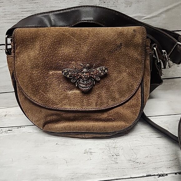 Bijoux Terner Handbags - Vintage Bijoux Terner Brow Suede Crossbody SoHo Bag Flap Front with Leather Trim